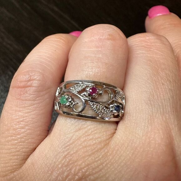Vintage handmade Ruby/Emerald/Sapphire, Sterling Silver Gothic Ring! - Picture 5 of 9